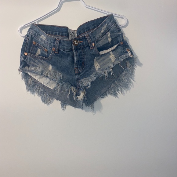 One Teaspoon Blue Ripped Jean shorts - Picture 1 of 2